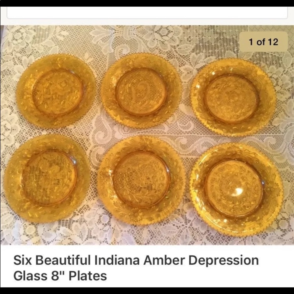 6 Vintage Amber Indiana Depression Glass 8” Plates - Picture 1 of 8